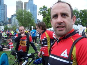 Comparing notes at the finish.